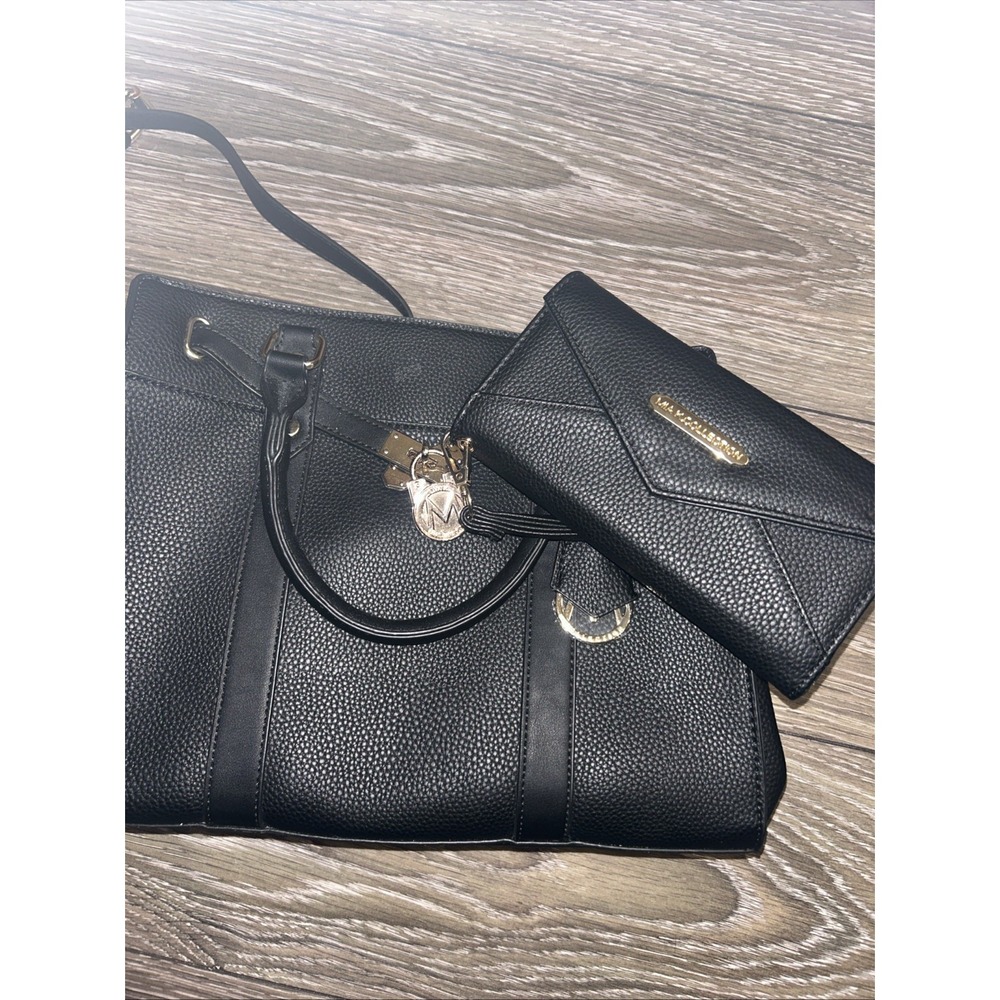 MKF Collection Mia K Black Pebbled Vegan Leather Satchel Handbag and Wallet Set - Picture 3 of 4